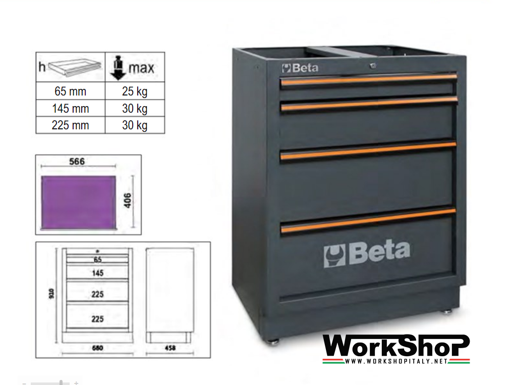 Modulo fisso con 4 cassetti per arredo officina Beta C45PRO M4