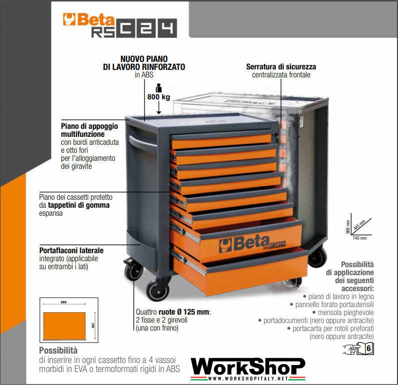 Carrello Beta RSC24 8 Cassetti + allestimento 398 utensili in termoformato morbido