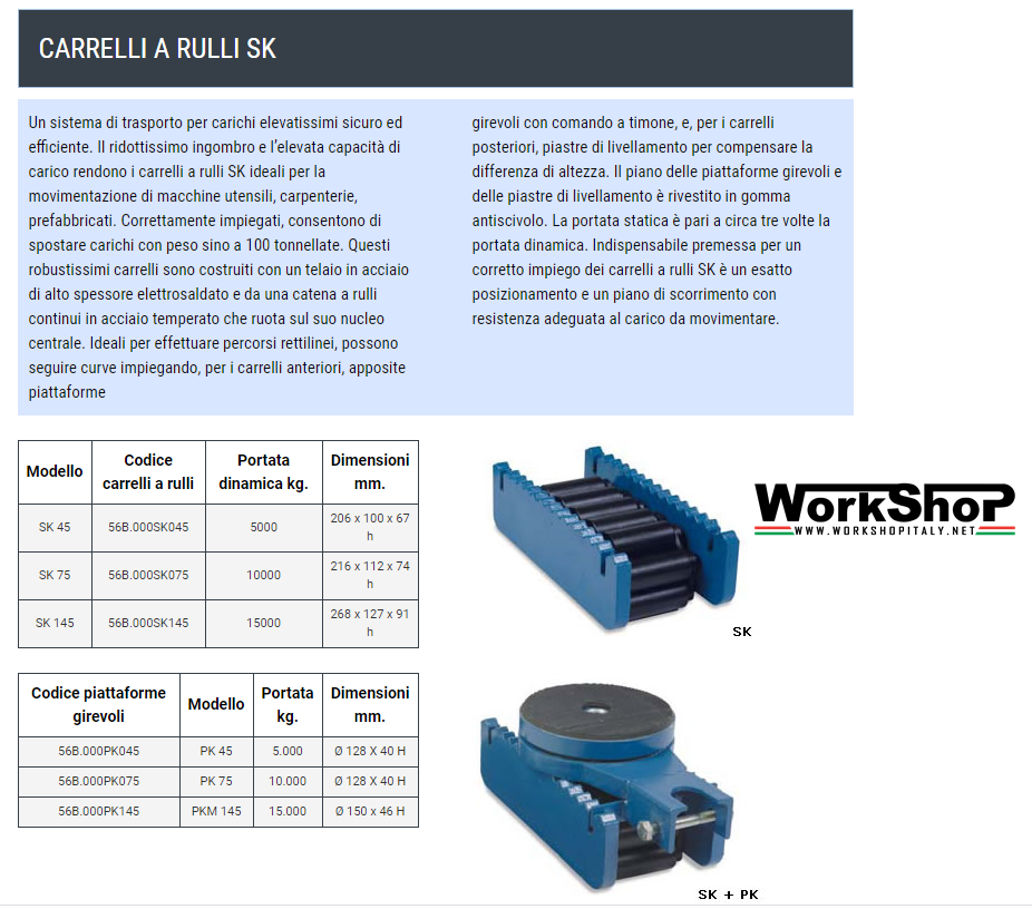 Carrelli a rulli Barbero SK da 4,5 a 14,5 Ton.