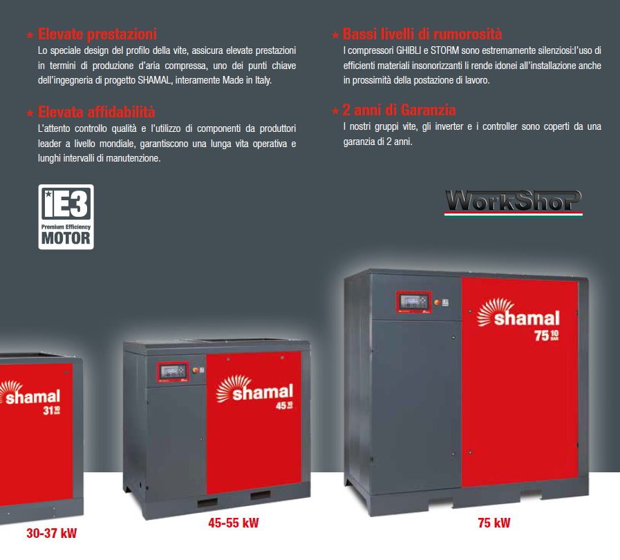 Compressori a vite Shamal Ghibli da 5,5 a 75Kw