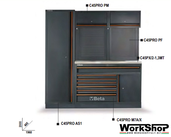 Arredo Officina Beta Utensili C45PRO EX piano inox