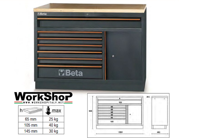 Modulo fisso 7 cassetti Beta C45PRO M7A/W piano legno