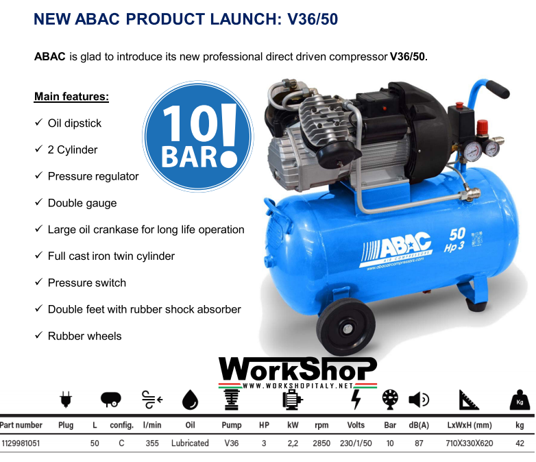 Compressore Abac V 36/50 3hp 50lt.