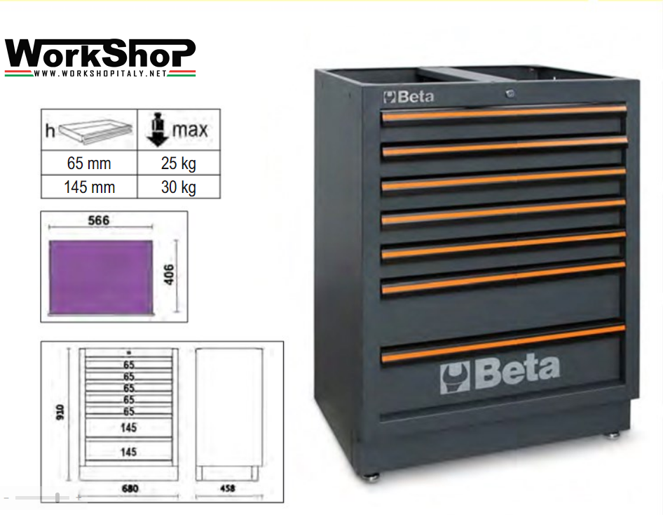Modulo fisso con 7 cassetti per arredo officina Beta C45PRO M7