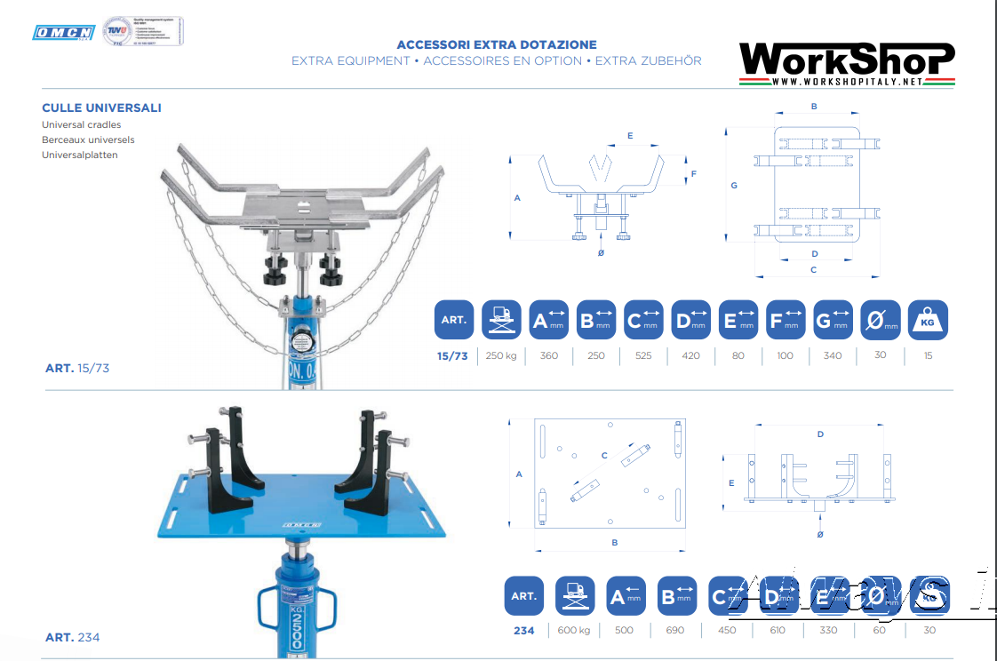Culle universali per sollevatori da fossa Omcn 15/73 - 234