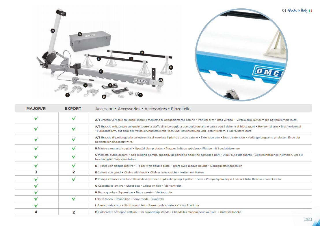 Raddrizzatore per carrozzeria da 8T. con braccio verticale rotante OMCN MAJOR/R