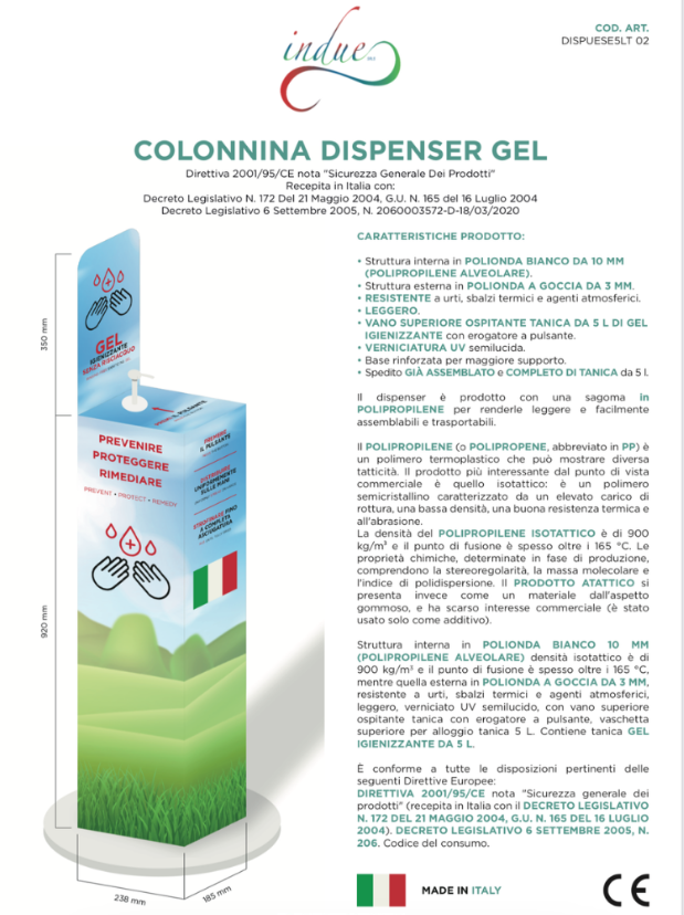 Colonnina completa di Gel igienizzante lt.5