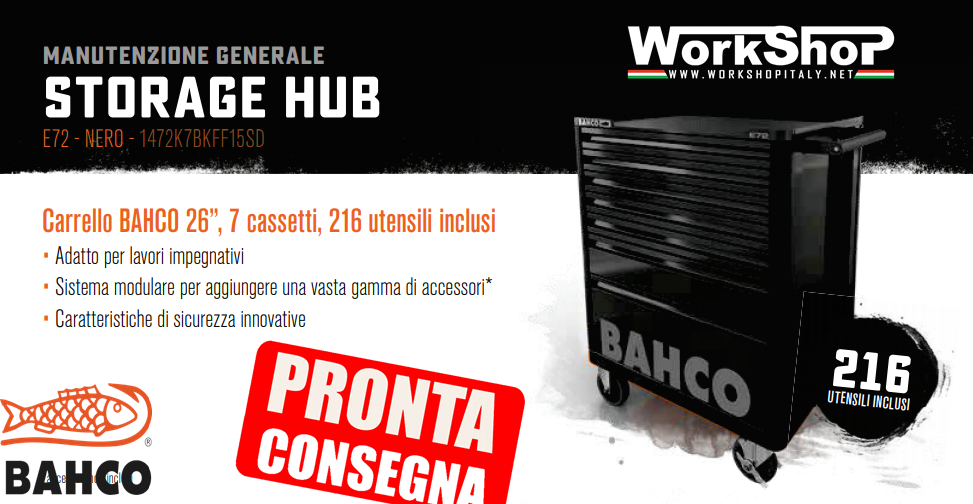 Carrello portautensili Bahco 7 cassetti Nero Black Edition completo di 216 utensili STORAGE HUB