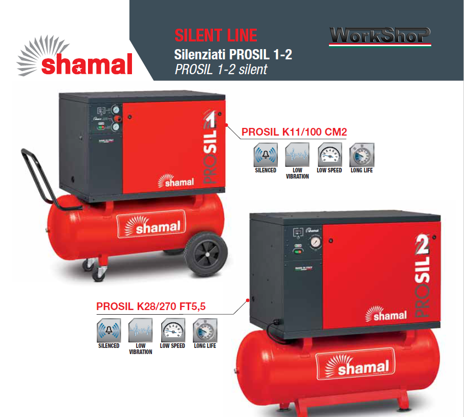 Compressori Shamal da 100 a 270lt Silenziati PROSIL SILENT LINE