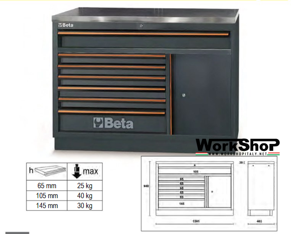 Modulo fisso 7 cassetti Beta C45PRO M7A/X piano inox