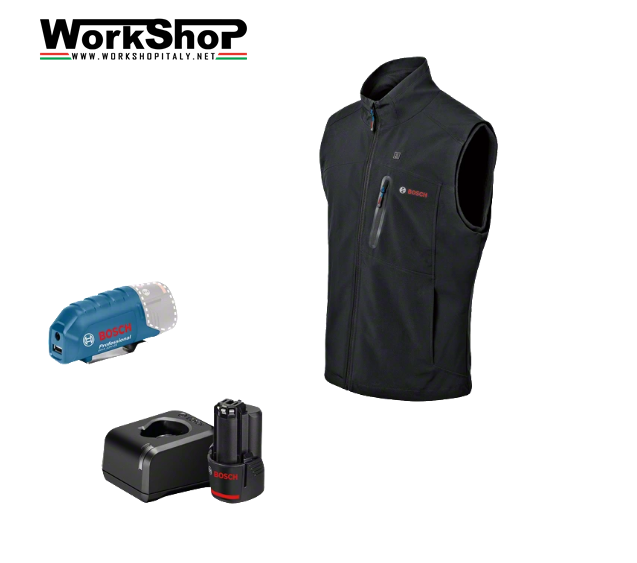 Gilet riscaldante Bosch GHV 12 18V XA batteria 12v 2Ah caricabatteria