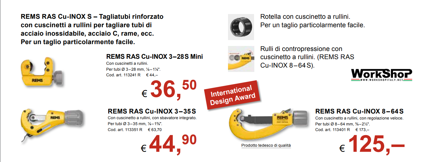 Tagliatubi rinforzato Rems per taglio tubi inox rame RAS CU-INOX S