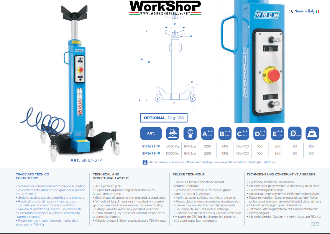 Sollevatore per ruote e pneumatici OMCN SIF5/73 IP SIF6/73 IP