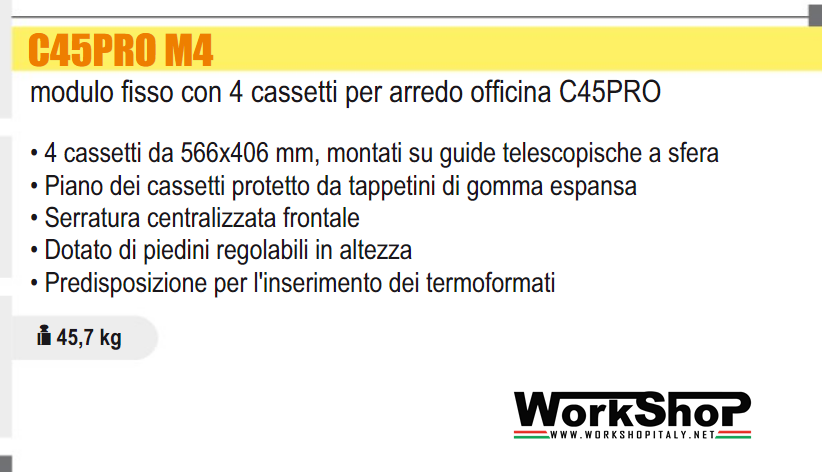 Modulo fisso con 4 cassetti per arredo officina Beta C45PRO M4