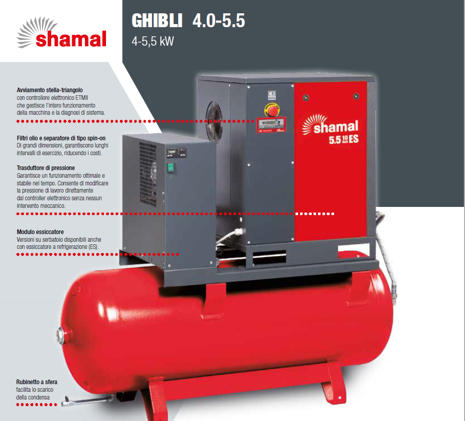 Compressori a vite Shamal Ghibli da 5,5 a 75Kw