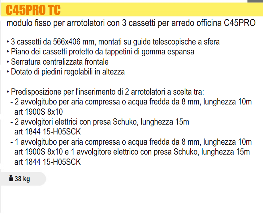 Modulo fisso SENZA arrotolatori integrati per arredo officina Beta C45PRO TC