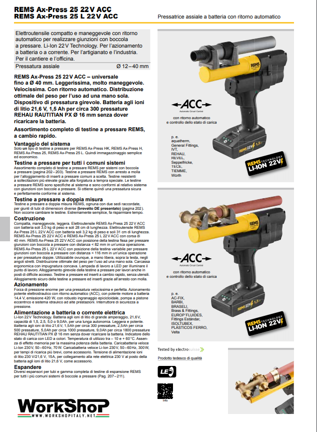 Pressatrice REMS AX-PRESS 25 22V + 3 testine in omaggio