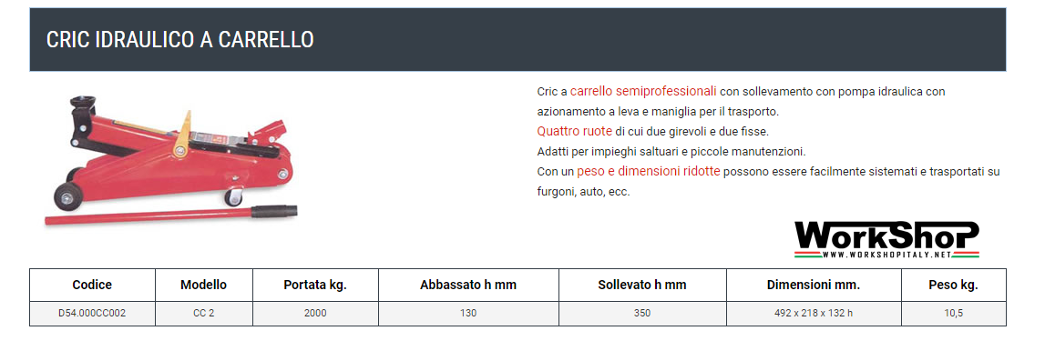 Cric idraulico Barbero 2 Ton. CC2