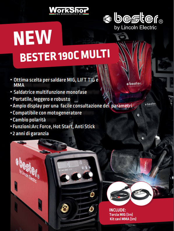 Saldatrice Lincoln BESTER 190c MULTI multiprocesso MIG, TIG lift e MMA