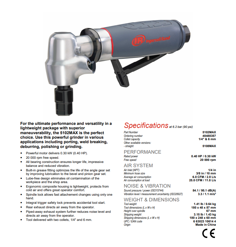 Smerigliatrice angolari ad aria per stampi Ingersoll Rand 5102MAX