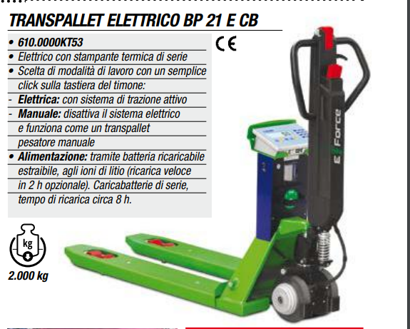 Transpallet elettrico BP 21 E CB 2 Ton. Barbero