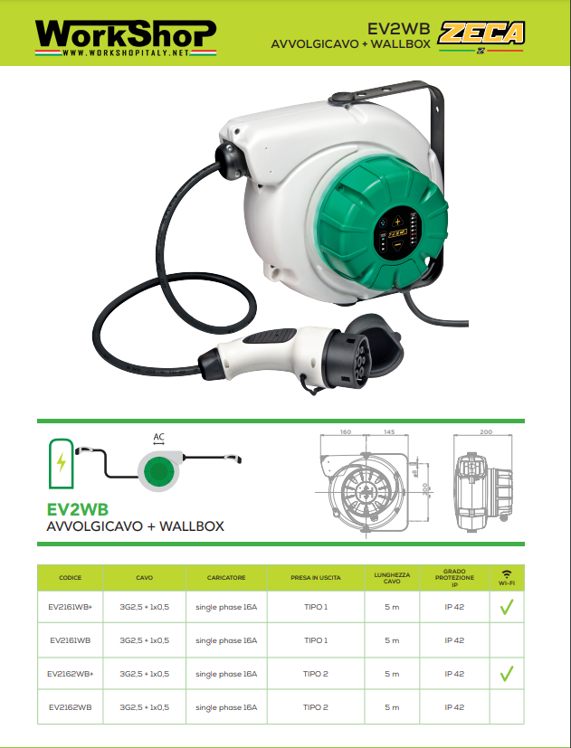 Avvolgitore ricarica auto elettriche Zeca Serie EV2WB