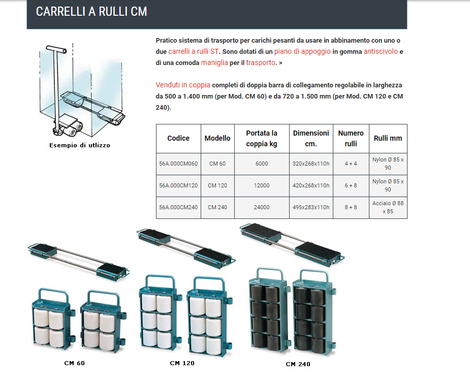 Carrelli a rulli Barbero da 6 a 24 Ton.