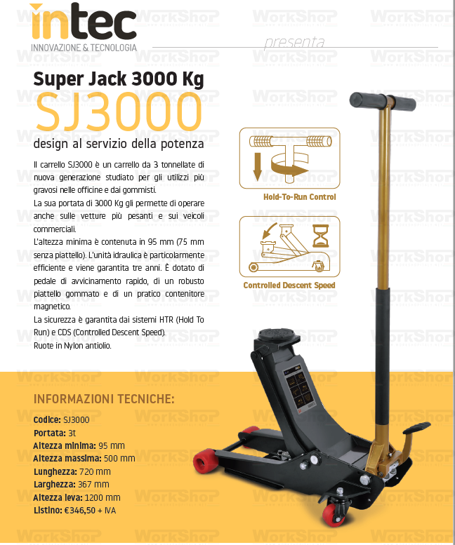 Sollevatore idraulico Super Jack 3 Ton. SJ3000 Intec