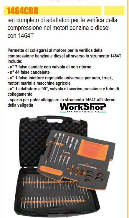 Set completo di adattatori per la verifica della compressione nei motori benzina e diesel con 1464T Beta 1464CBD