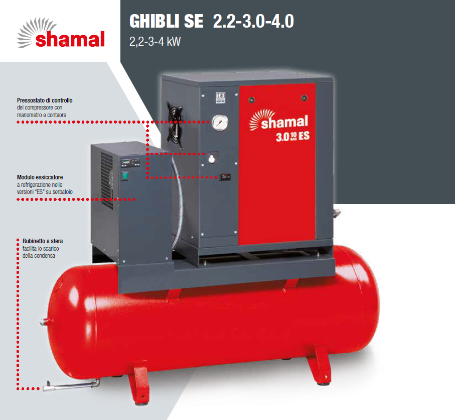 Compressori a vite Shamal Ghibli da 5,5 a 75Kw