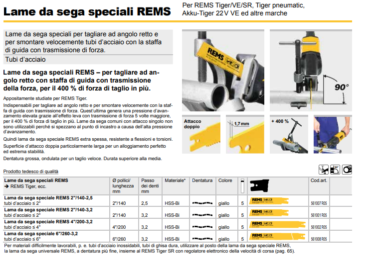 Lame da sega speciali REMS Per REMS Tiger/VE/SR, Tiger pneumatic, Akku-Tiger 22 V VE ed altre marche
