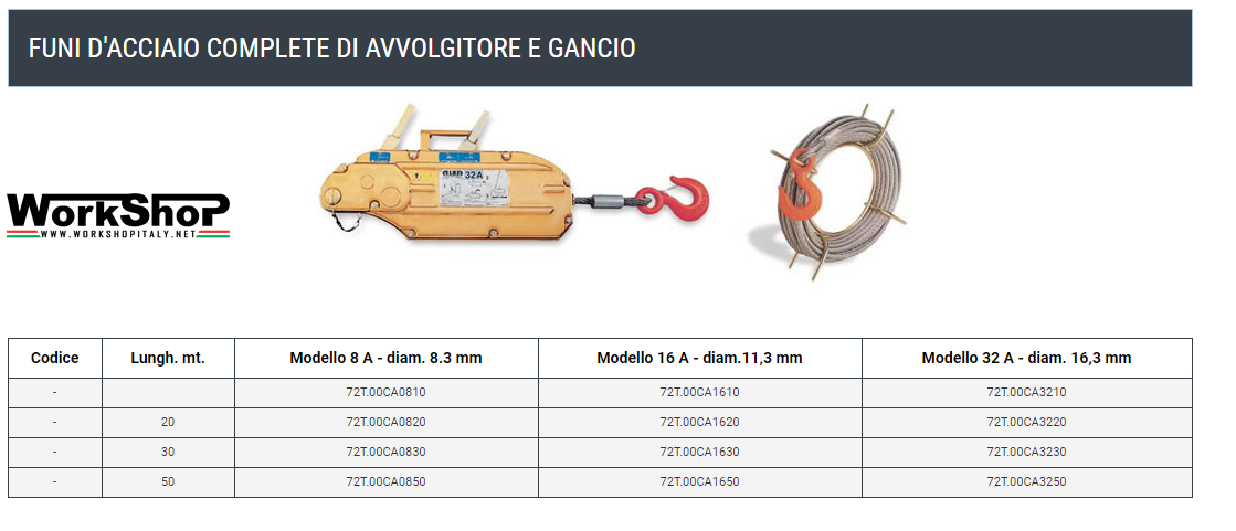 Fune acciaio per Argani Alza Tira Barbero Alba