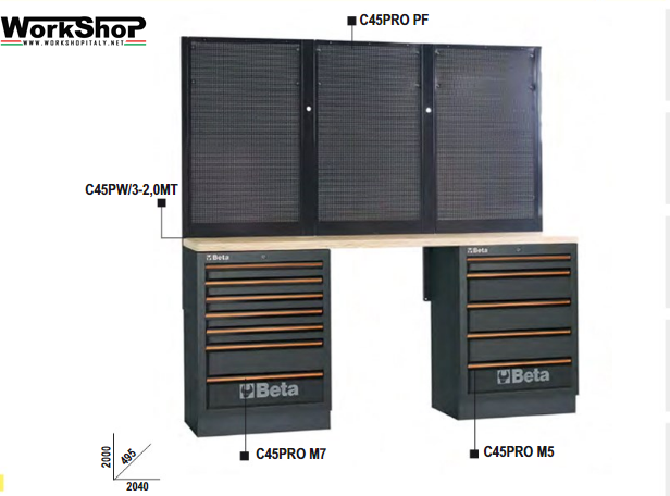 Arredo Officina Beta Utensili C45PRO BPW-2,0 piano legno