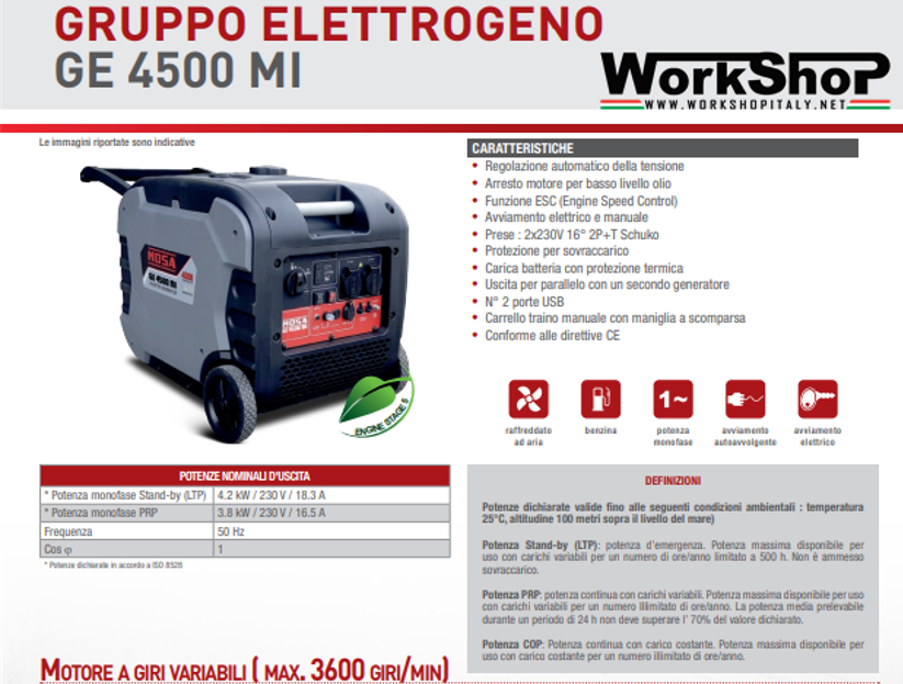 Generatore corrente Mosa GE4500 Inverter Supersilenziato GE 4500 MI 4,2KW