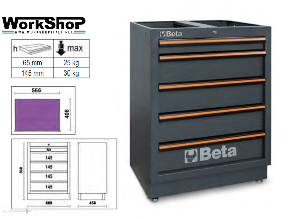 Modulo fisso con 5 cassetti per arredo officina Beta C45PRO M5