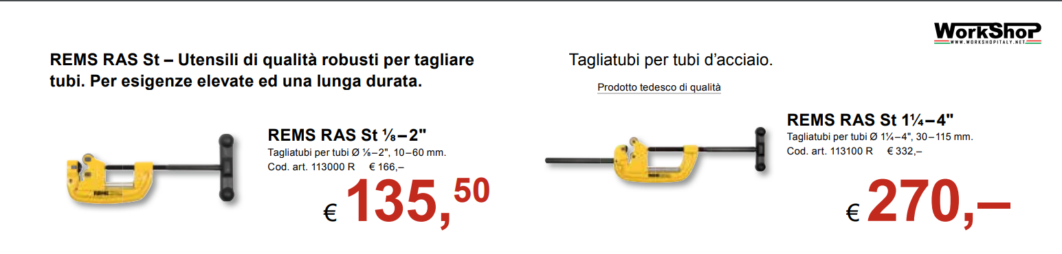 Tagliatubi Rems per taglio tubi d'acciaio Rems RAS St