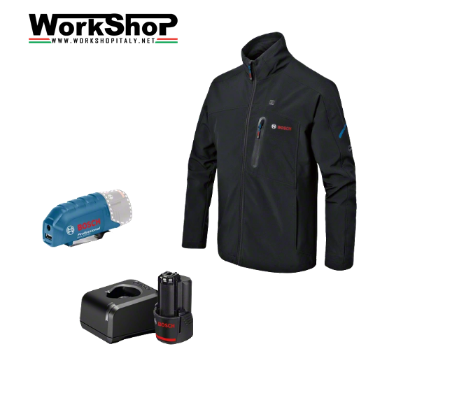 Giacca riscaldante Bosch GHJ 12+18V XA + batteria 12v 2Ah + caricabatteria