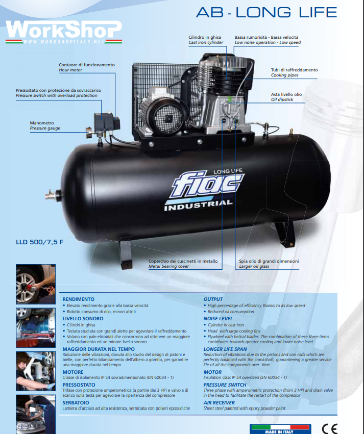 Compressori Fiac LONG LIFE a cinghia da 100 a 500 lt.