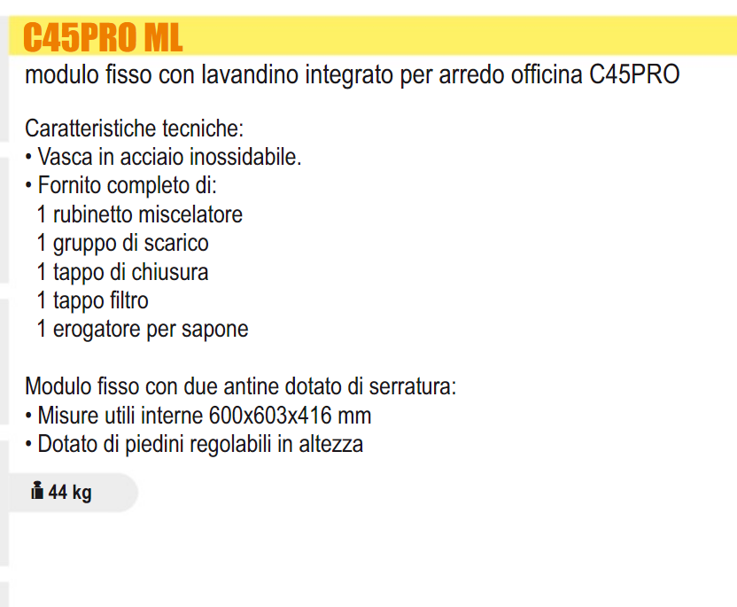 Modulo fisso con lavandino integrato per arredo officina Beta C45PRO ML