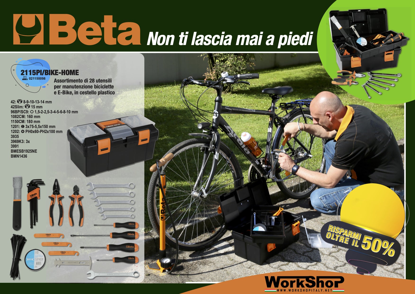 Cestello allestito con 28 utensili manutenzione biciclette Beta 2115PI/BIKE-HOME