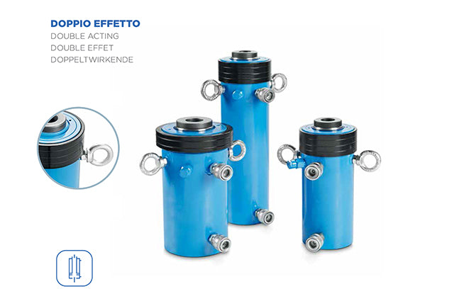 Cilindri idraulici forati doppio effetto OMCN da 24 a 48 Ton .