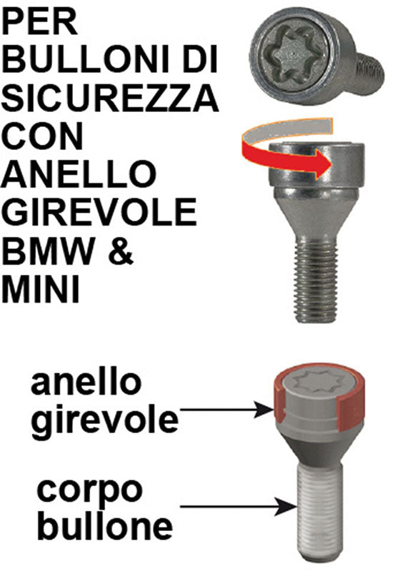 SET 4 PEZZI, ESTRATTORE PER BULLONI DI SICUREZZA BMW & MINI PULLER