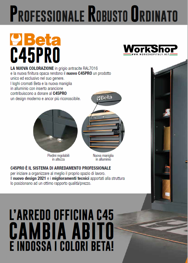 Arredo Officina Beta Utensili C45PRO XN piano inox SENZA CARRELLO ESTRAIBILE