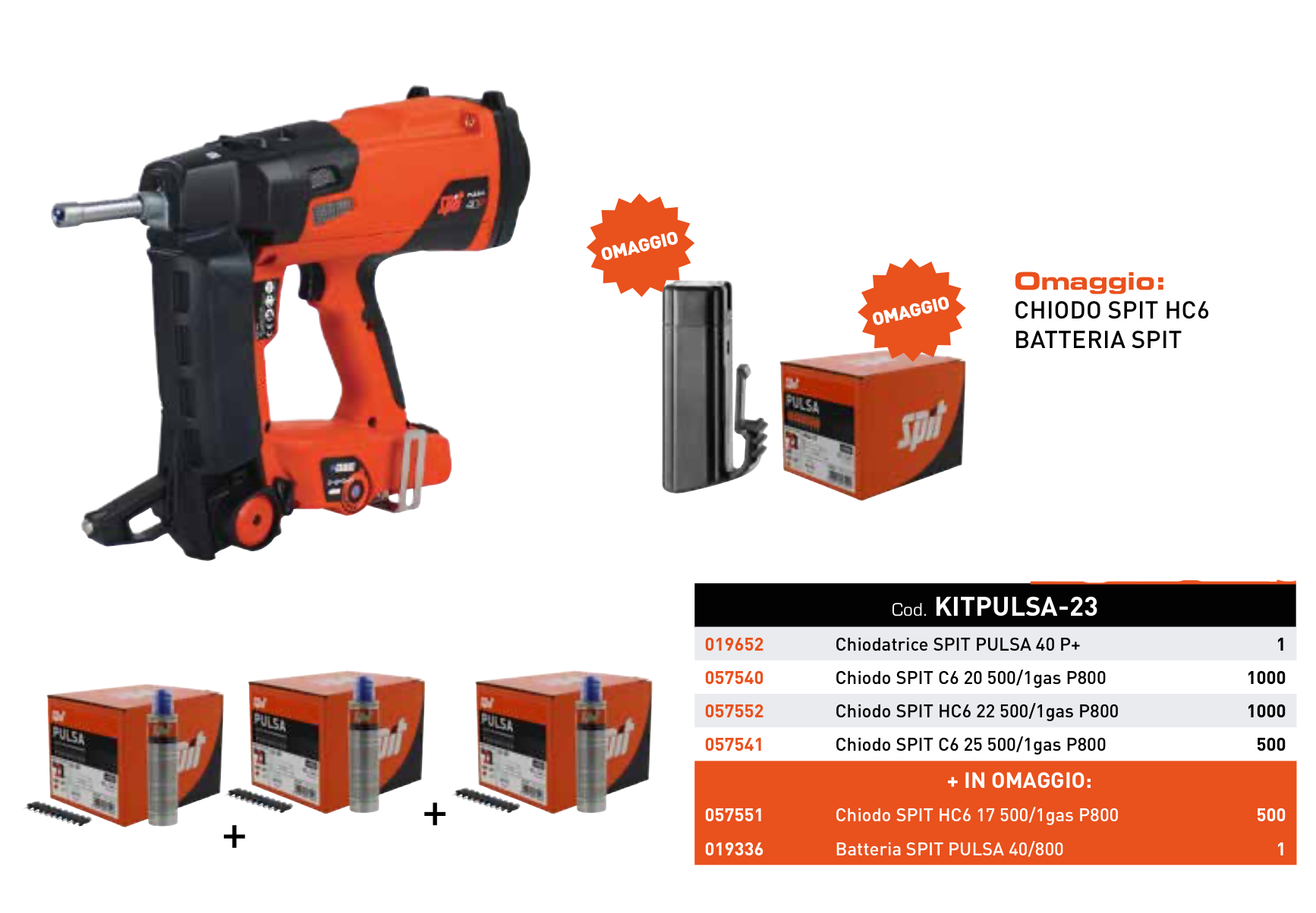 Chiodatrice Spit Pulsa 40P+ Gas / Batteria + 3000 chiodi + batteria aggiuntiva