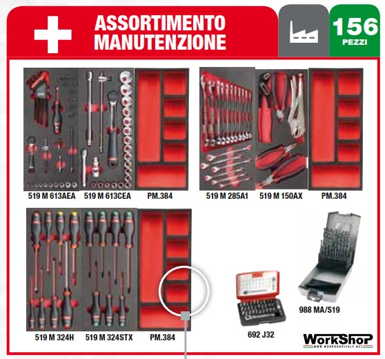 Carrello Usag 518 SP6I-S U05188022 + Set 156 Utensili manutenzione industriale