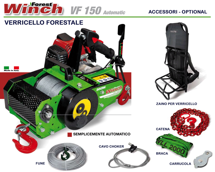 Verricello Forestale Automatico VF 150 Docma + Zaino
