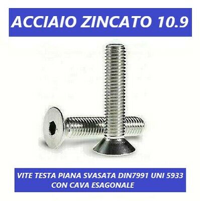 Viti brugola a testa fresata piana zincate svasate UNI 5933 12.9