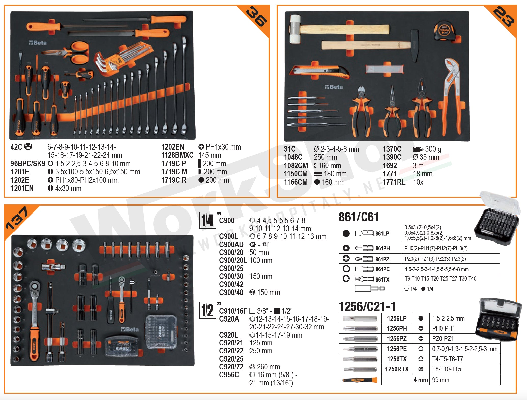 Assortimento 196 utensili UNIVERSALI Beta per arredo C45 o C04BOX