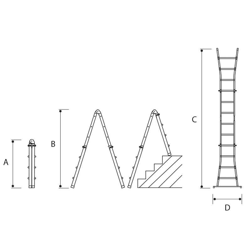 Scala alluminio Stp telescopica 5x4 gradini EN131/4 con allargatore