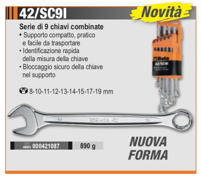 Set di 9 chiavi combinate Beta 42/SC9I NUOVA FORMA